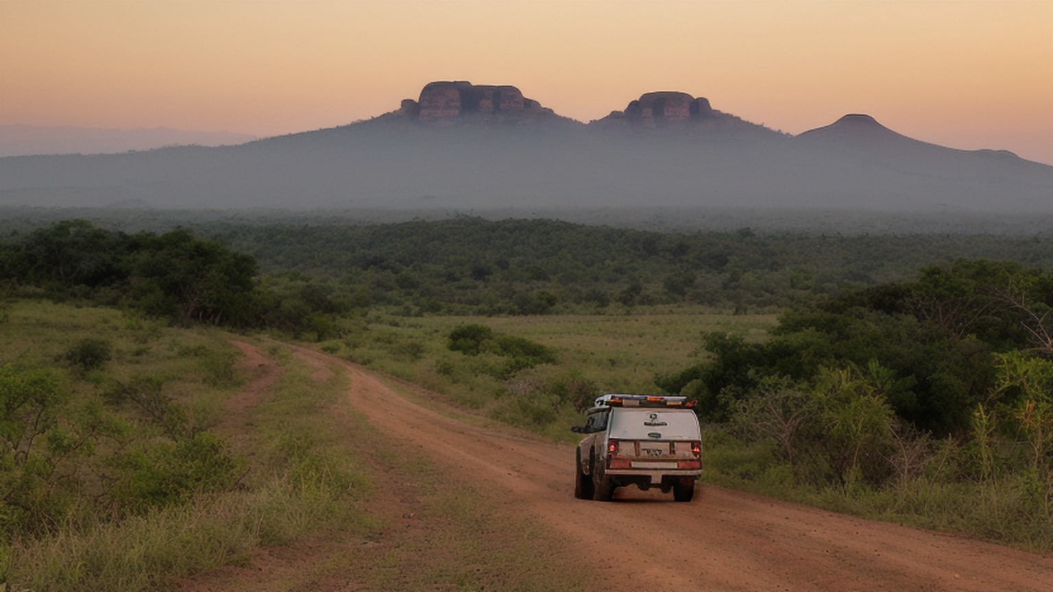 Editorial illustration of medium eye level shot along a rural gravel road in msinga