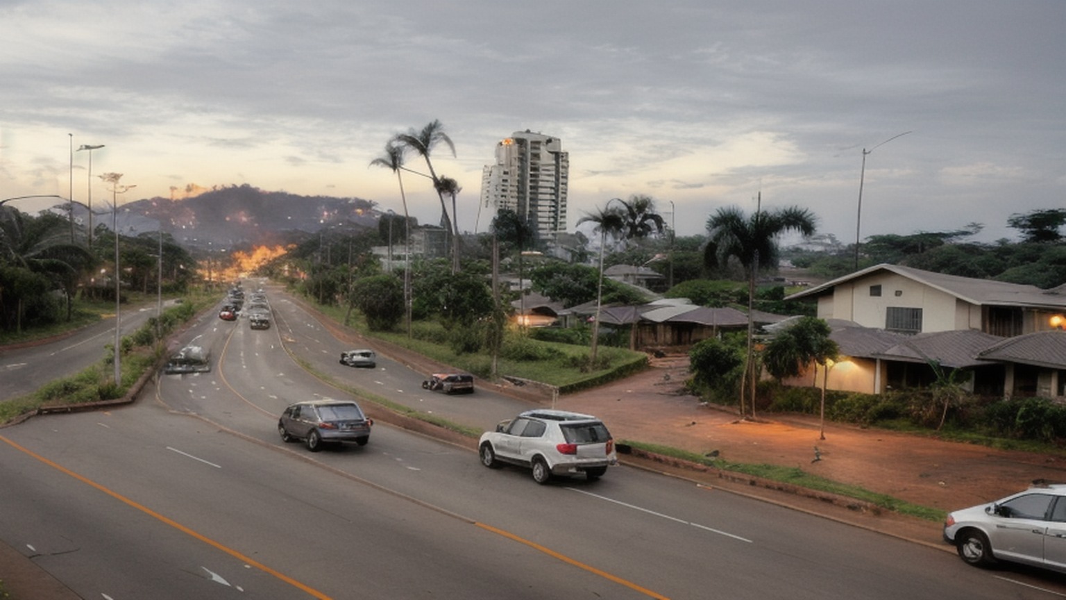 Editorial illustration of medium eye level shot along a city centre street in durban