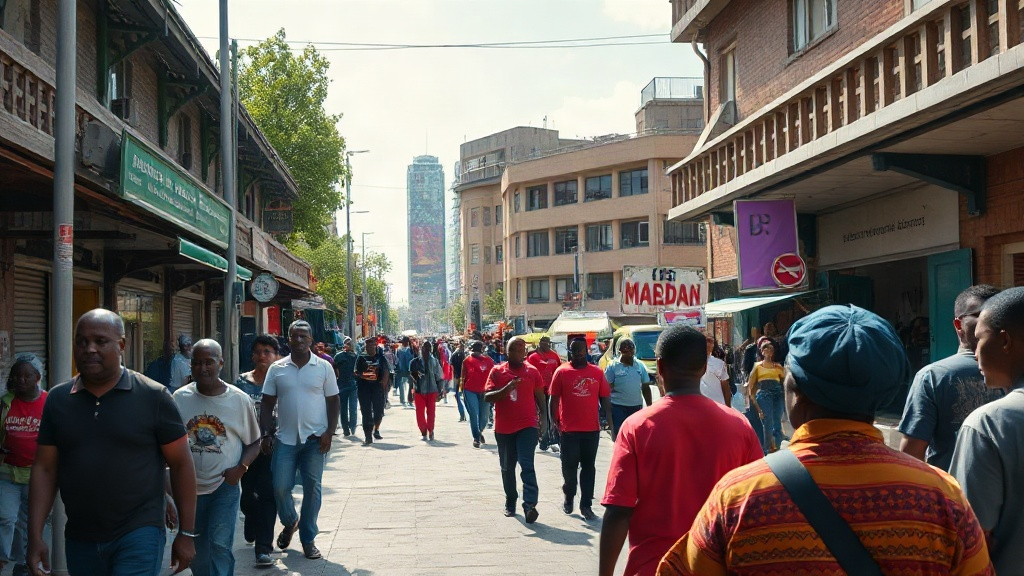 Editorial illustration of lived-in South African public space connected to malema
