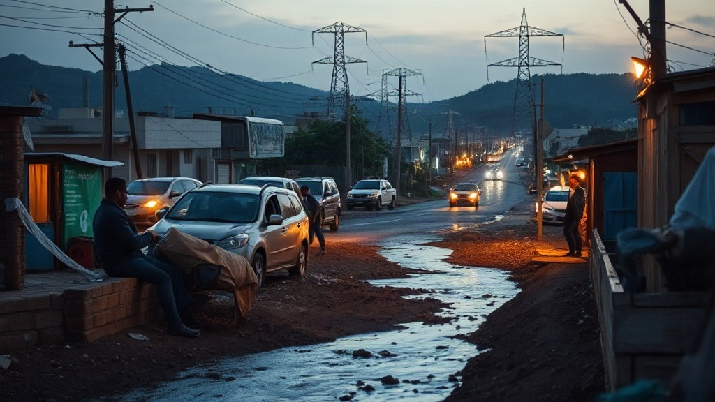 Editorial illustration of lived-in South African public space connected to water