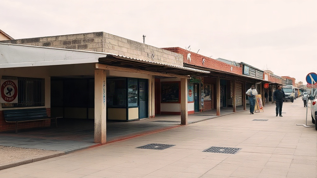 Editorial illustration of lived-in South African public space connected to sets