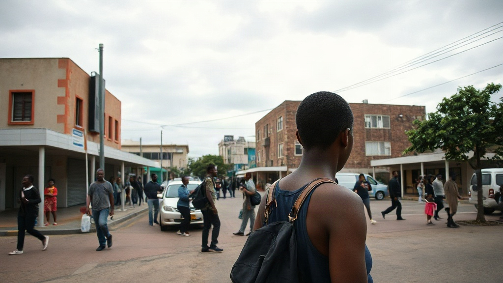 Editorial illustration of lived-in South African public space connected to rise