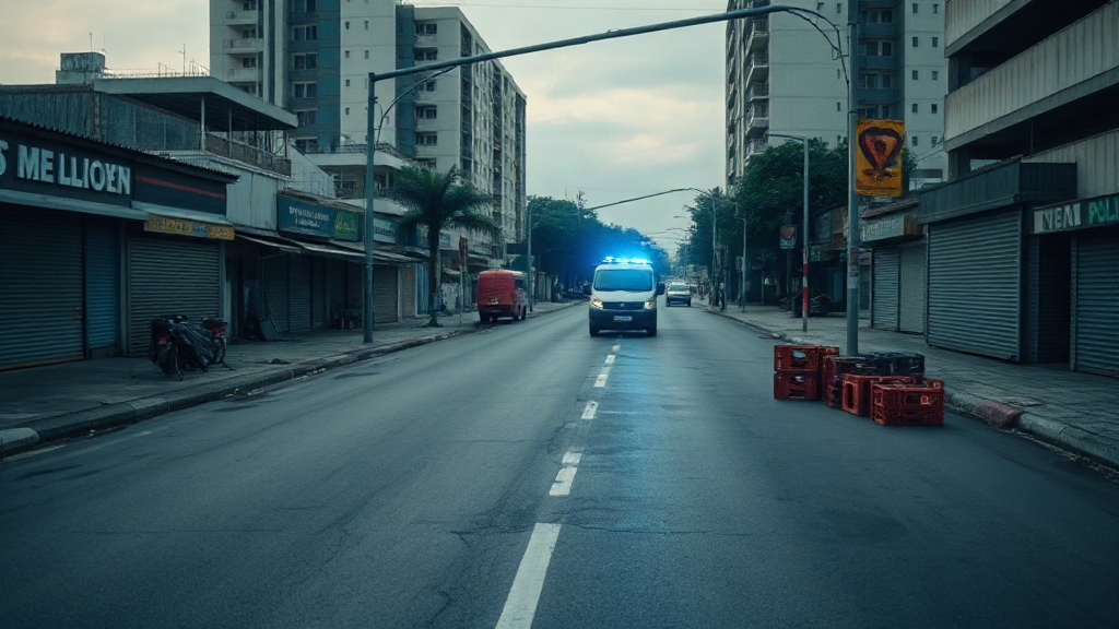 Editorial illustration of wide view along a closed city street in durban