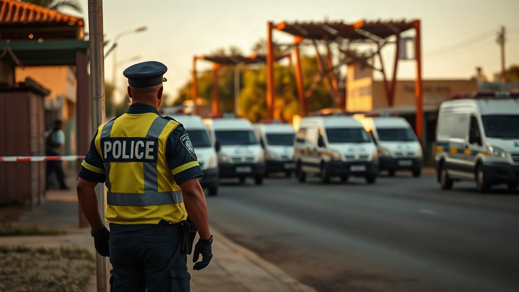 Editorial illustration of 30 arrested after Durban and Joburg immigration protests, police deployments stay in place