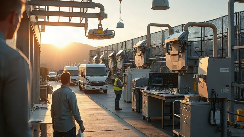 Editorial illustration of workplace equipment and operational infrastructure connected to aspen