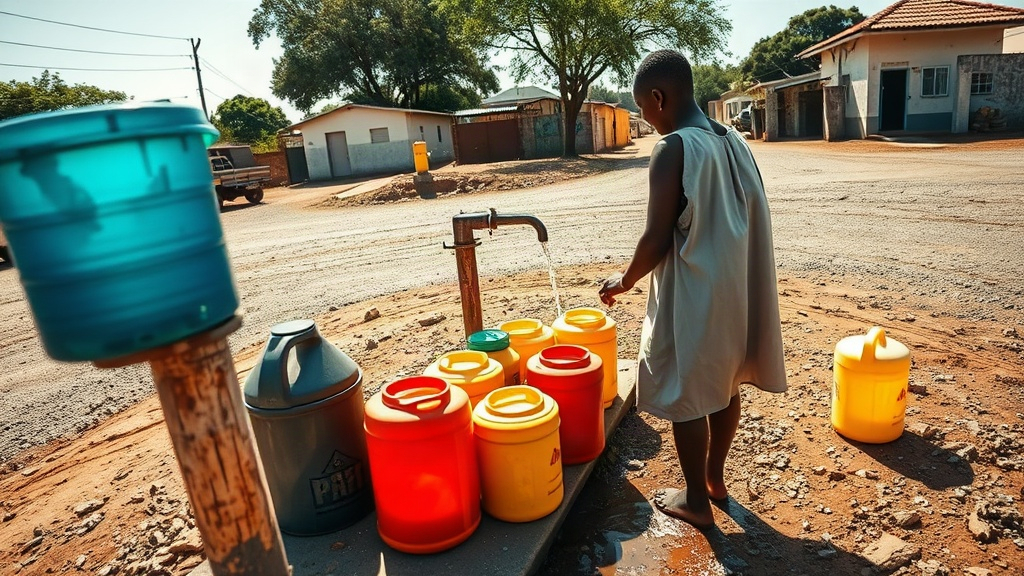 Editorial illustration of wide eye-level shot across a township street in bronkhorstspruit